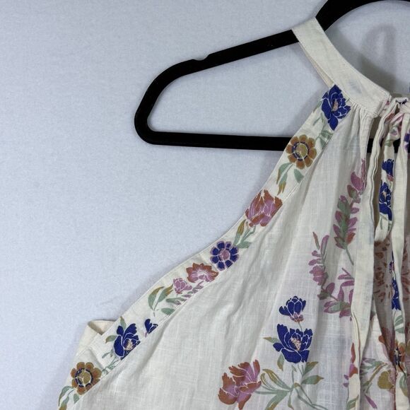 Free People Emily Ivory Floral Print Halter Tie-Back Tank Top Size L Boho Preppy - Picture 12 of 15